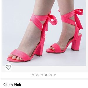 Womens Chunky Pink Tie Up Heels